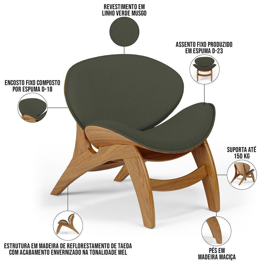 Poltrona Decorativa Orgânica Sala Living Kadosh L02 Linho Verde Musgo - 7