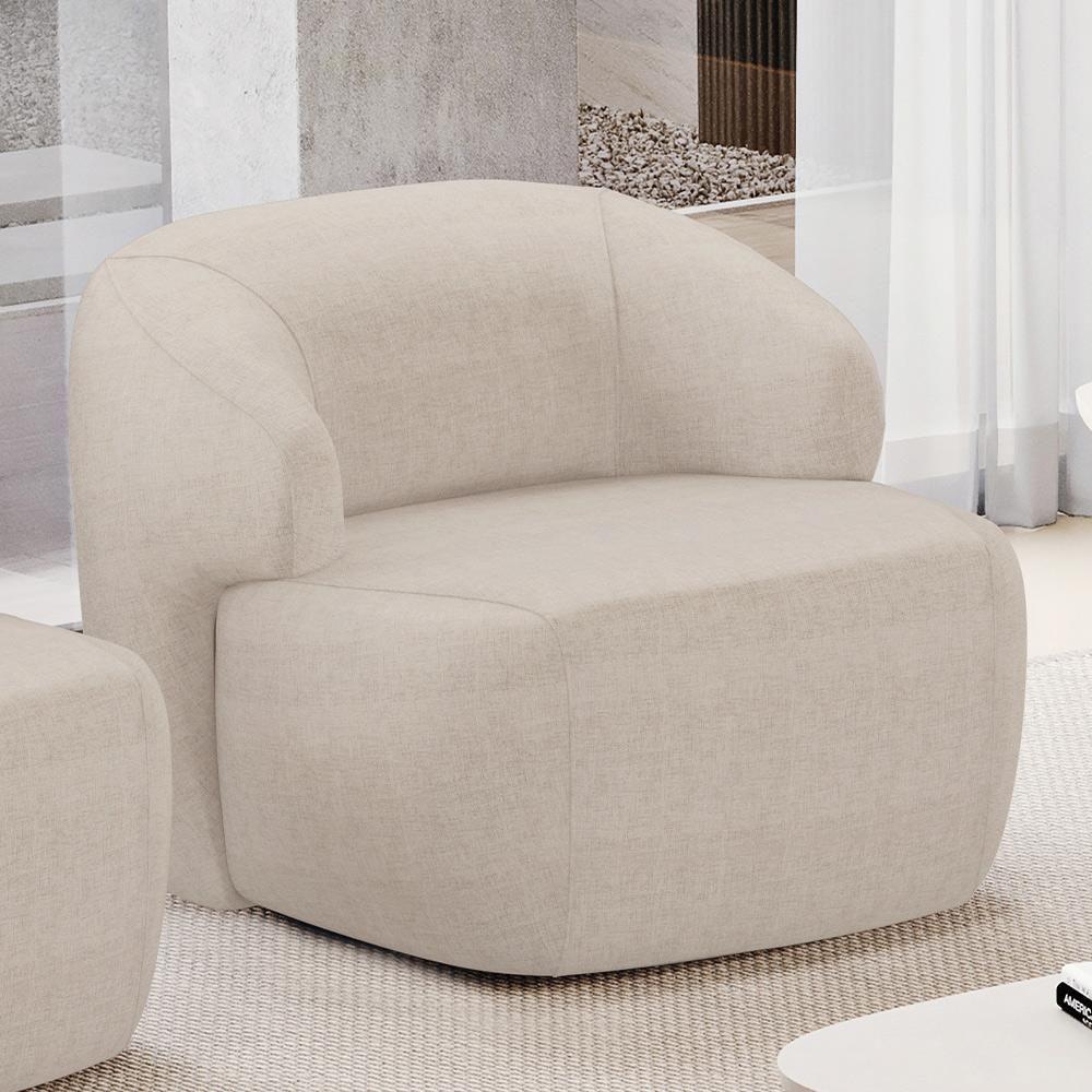 Poltrona Decorativa Fixa Orgânica Living Barolo L06 Linho Bege - 5