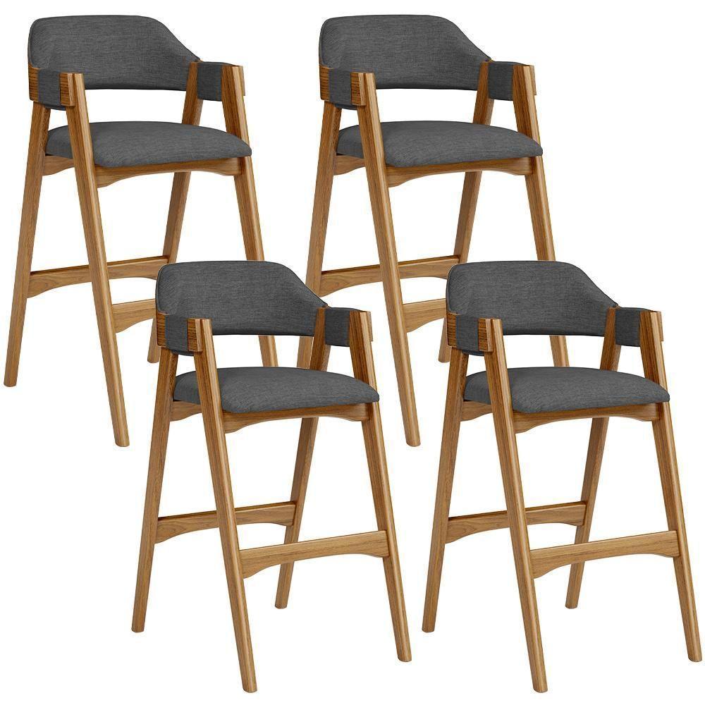 Kit 04 Banquetas Altas Suran L02 Linho Cinza Escuro - 1