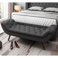 Kit Cabeceira Cama Box Casal 140cm Madrid Com Puff Recamier Santorini Linho Chumbo - 7