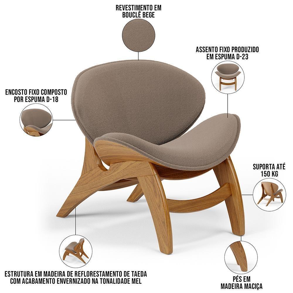 Poltrona Decorativa Orgânica Sala Living Kadosh L02 Bouclê Bege - 2