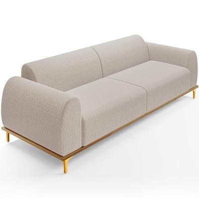 Sofá 4 Lugares Kiev 300cm D02 Base Castanho Pés D'ouro Bouclê Creme B-54