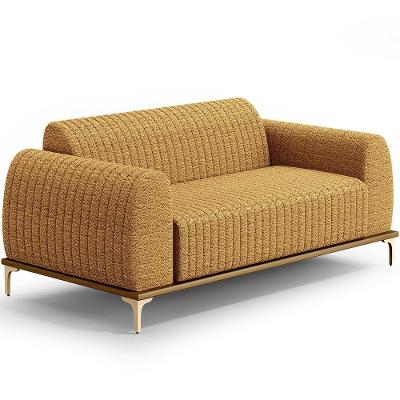 Sofá 3 Lugares Molino 210cm D02 Base Castanho Pés D'ouro Prime Bouclê Mostarda Pb-03