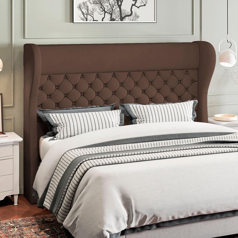 Kit Cabeceira Cama Box Casal 140cm Madrid Com Puff Recamier Santorini Veludo Marrom - 6