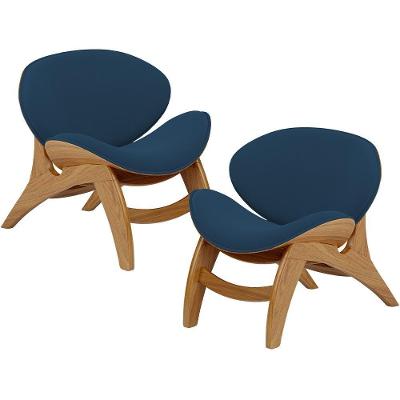Kit 2 Poltronas Decorativa Orgânica Kadosh L02 Sala Living Suede Azul Lyam Decor
