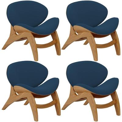 Kit 4 Poltronas Decorativas Orgânicas Kadosh L02 Suede Azul Lyam Decor