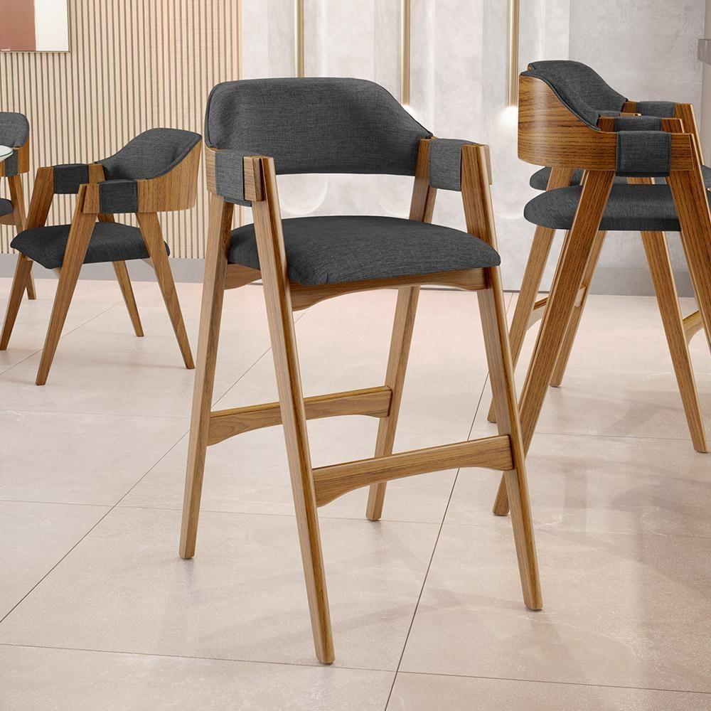 Kit 06 Banquetas Altas Suran L02 Linho Cinza Escuro - 6