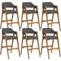 Kit 06 Banquetas Altas Suran L02 Linho Cinza Escuro - 1