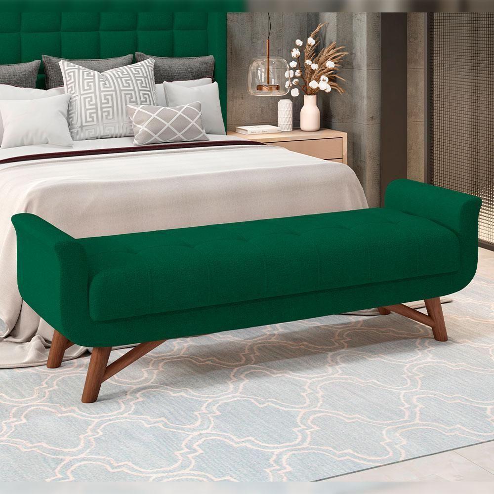 Kit Cabeceira Cama Box Paris 195cm Com Puff Recamier Itália P05 Bouclê Verde - 7