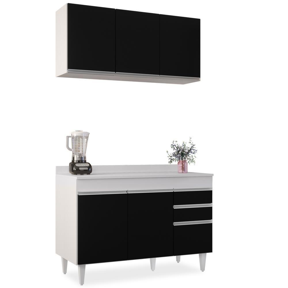 Armário Virgínia E Balcão Com Tampo Michigan 120cm Branco/preto - Lumil - 1