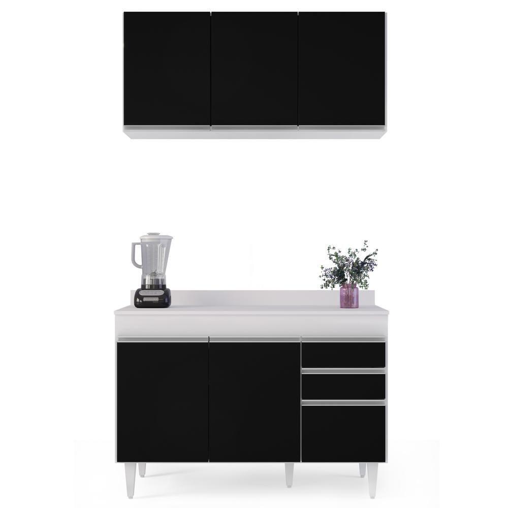 Armário Virgínia E Balcão Com Tampo Michigan 120cm Branco/preto - Lumil - 2