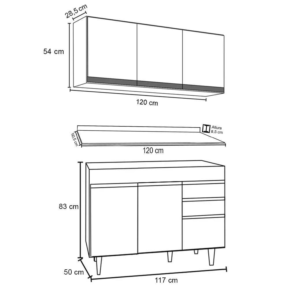 Armário Virgínia E Balcão Com Tampo Michigan 120cm Branco/preto - Lumil - 5