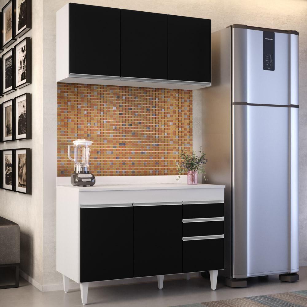 Armário Virgínia E Balcão Com Tampo Michigan 120cm Branco/preto - Lumil - 7