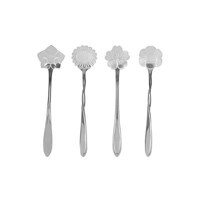 Conjunto 4 Colheres Aço Inox Para Chá Flores Prateada