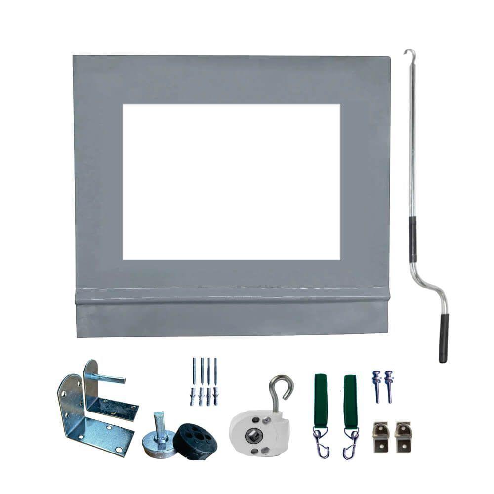 Toldo Cortina Cinza C/ Visor - 3,80m X 1,60m - Kit Completo - 1