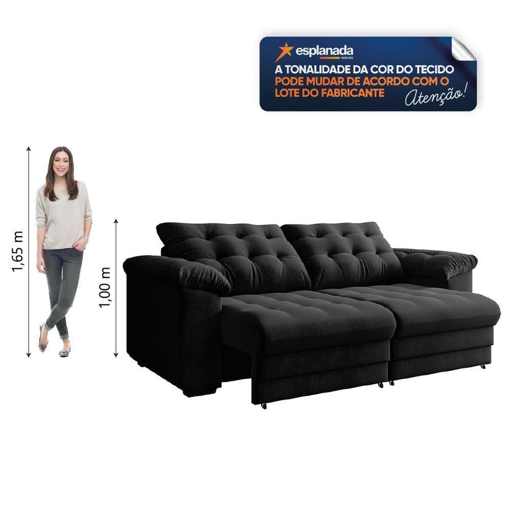 Sofá Retrátil E Reclinável Bipartido 3 Lugares Suede Veludo Coliseu Selmer Preto - 4