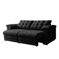 Sofá Retrátil E Reclinável Bipartido 3 Lugares Suede Veludo Coliseu Selmer Preto - 1