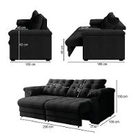 Sofá Retrátil E Reclinável Bipartido 3 Lugares Suede Veludo Coliseu Selmer Preto - 5