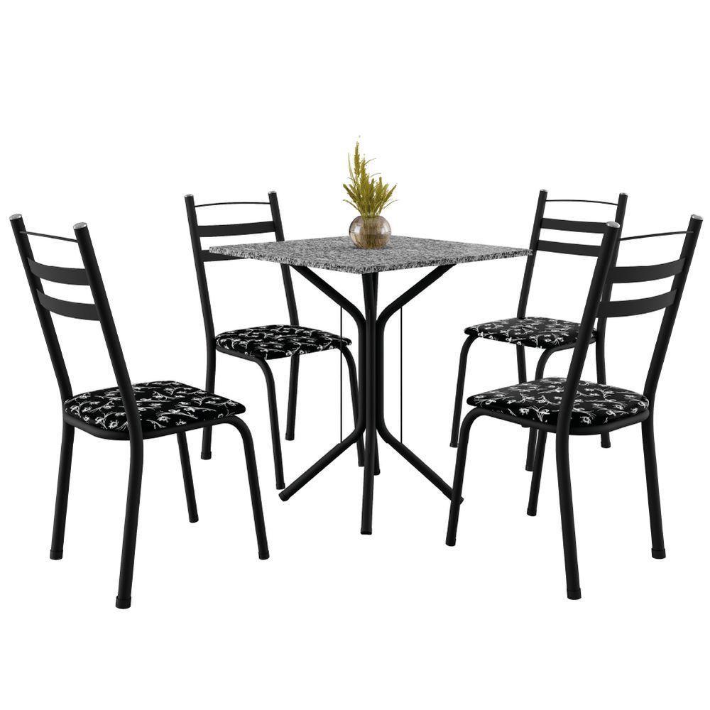 Conjunto Sala De Jantar Mesa Thais Com 4 Cadeiras 0,70m Granito Ocre Preto floral Artefamol - 1