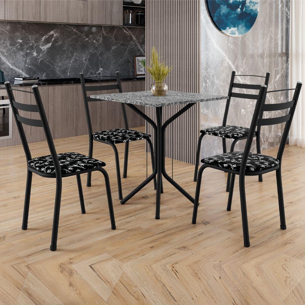 Conjunto Sala De Jantar Mesa Thais Com 4 Cadeiras 0,70m Granito Ocre Preto floral Artefamol - 2