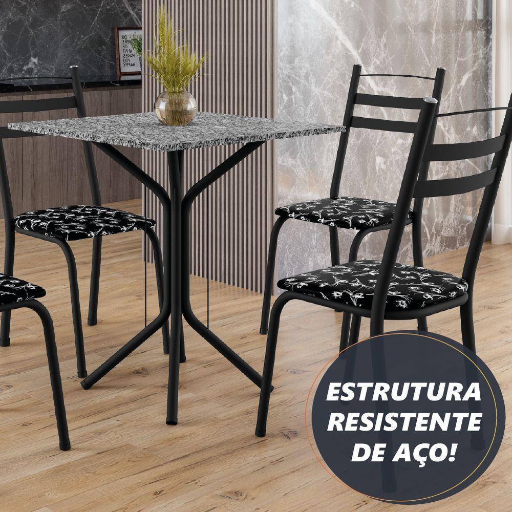 Conjunto Sala De Jantar Mesa Thais Com 4 Cadeiras 0,70m Granito Ocre Preto floral Artefamol - 4