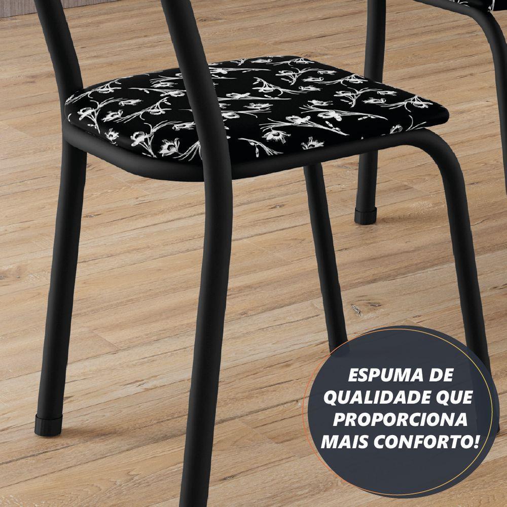 Conjunto Sala De Jantar Mesa Thais Com 4 Cadeiras 0,70m Granito Ocre Preto floral Artefamol - 5