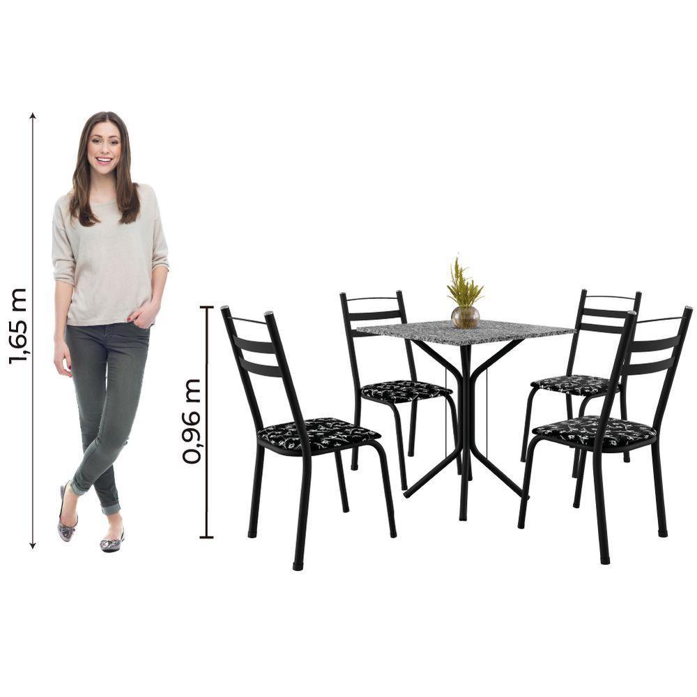 Conjunto Sala De Jantar Mesa Thais Com 4 Cadeiras 0,70m Granito Ocre Preto floral Artefamol - 7