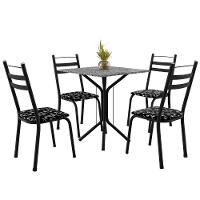 Conjunto Sala De Jantar Mesa Thais Com 4 Cadeiras 0,70m Granito Ocre Preto floral Artefamol - 1