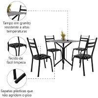 Conjunto Sala De Jantar Mesa Thais Com 4 Cadeiras 0,70m Granito Ocre Preto floral Artefamol - 3