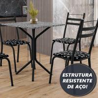 Conjunto Sala De Jantar Mesa Thais Com 4 Cadeiras 0,70m Granito Ocre Preto floral Artefamol