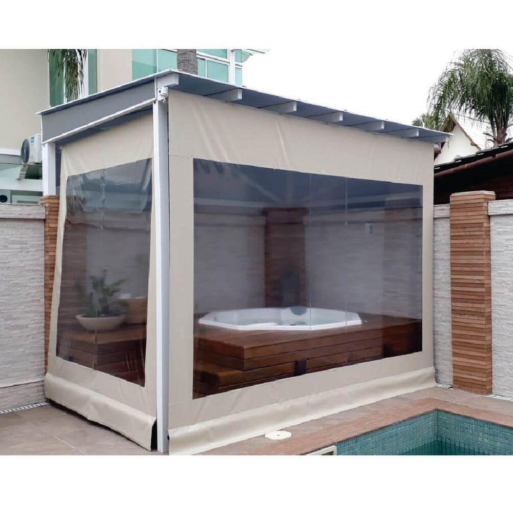 Toldo Cortina Bege C/ Visor - 2,90m X 2,80m - Kit Completo - 4