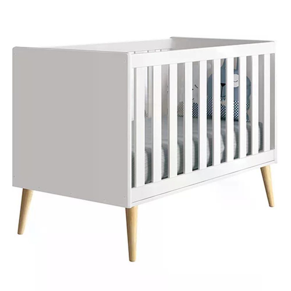 Jogo De Quarto Infantil Berço Branco Fosco Com Pés Madeira Natural - Reller Móveis Branco Fosco - 4