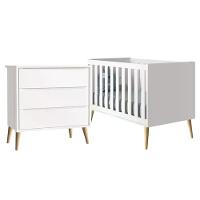 Jogo De Quarto Infantil Berço Branco Fosco Com Pés Madeira Natural - Reller Móveis Branco Fosco - 1