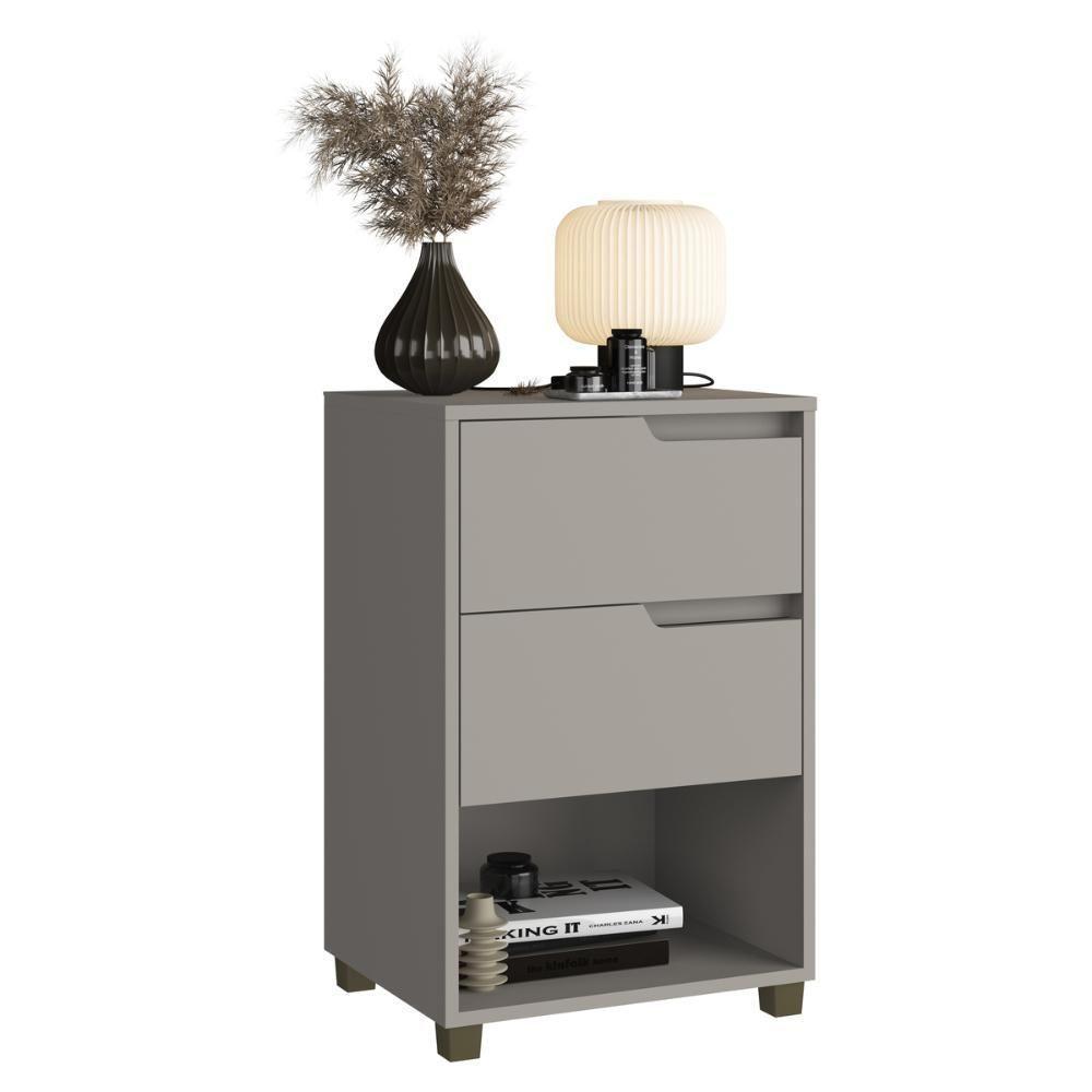 Mesa De Cabeceira 45cm Com 2 Gavetas Multimóveis Cr35244 Cinza - 2