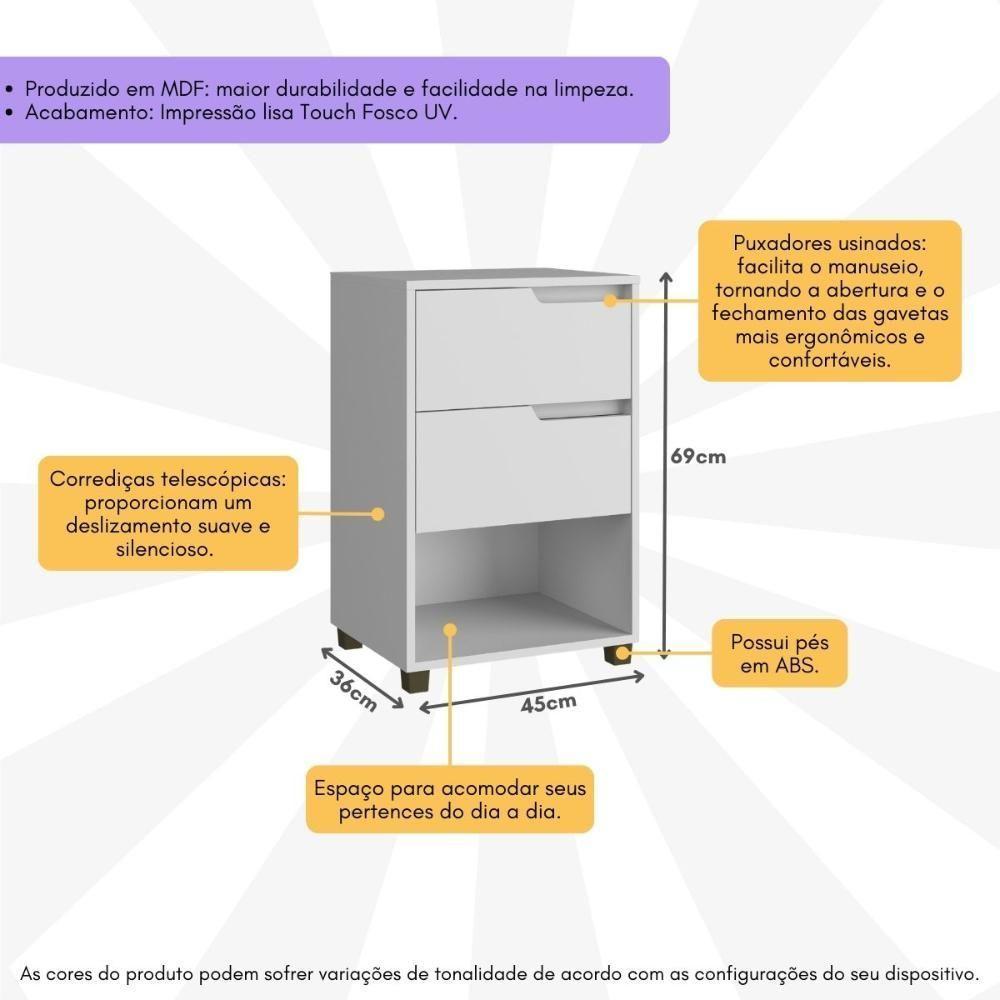 Mesa De Cabeceira 45cm Com 2 Gavetas Multimóveis Cr35244 Branco - 5
