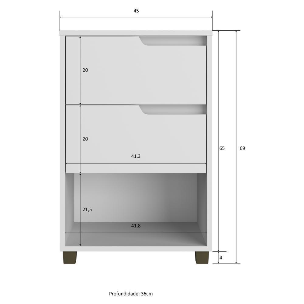 Mesa De Cabeceira 45cm Com 2 Gavetas Multimóveis Cr35244 Branco - 6