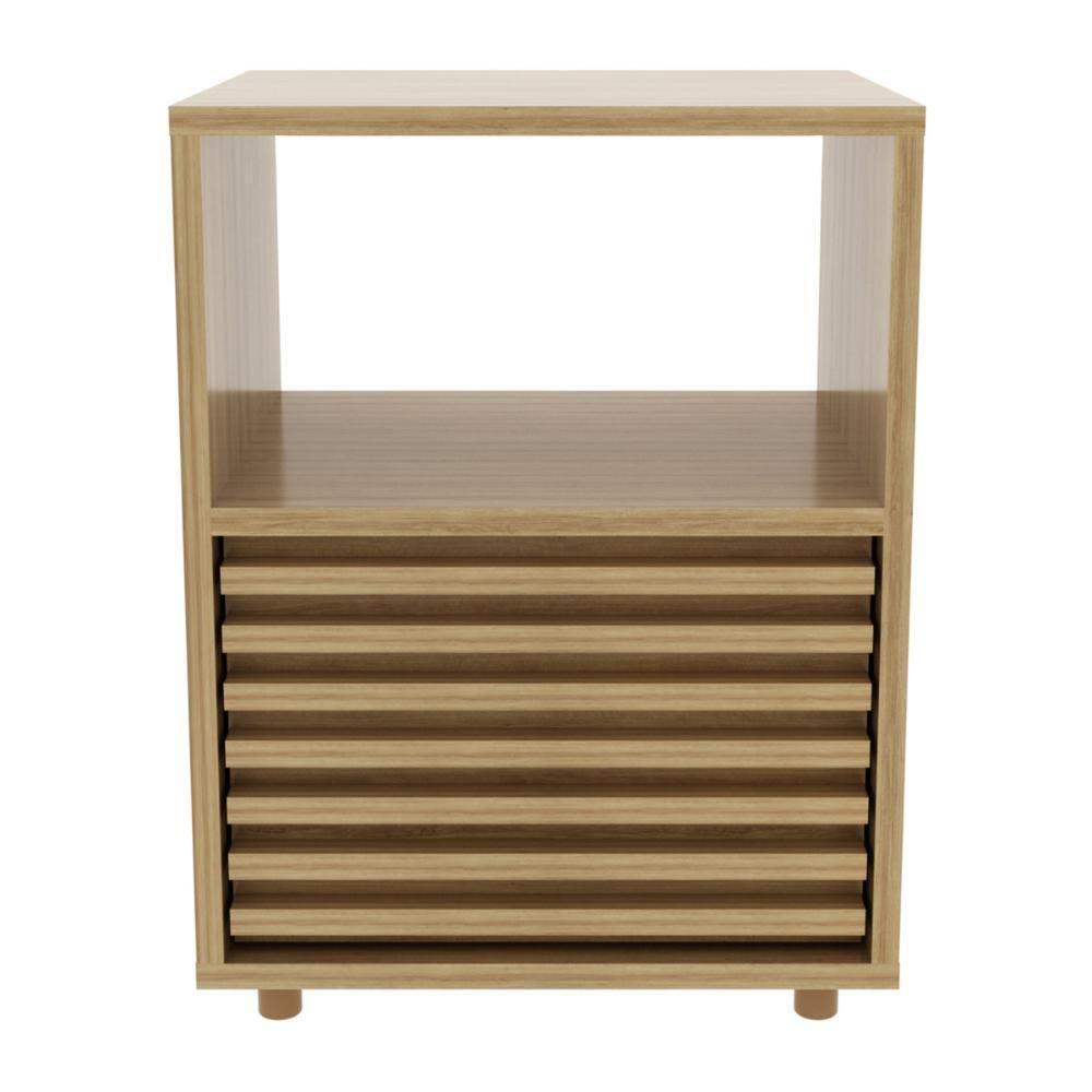 Mesa De Cabeceira 38,3cm Com 1 Gaveta Ripada Multimóveis Cr35246 Amêndoa - 1
