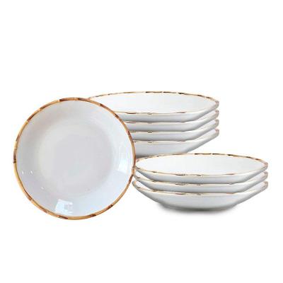 Jogo 12 Pratos Fundos Borda De Bambu 24cm 1ª Linha Scalla