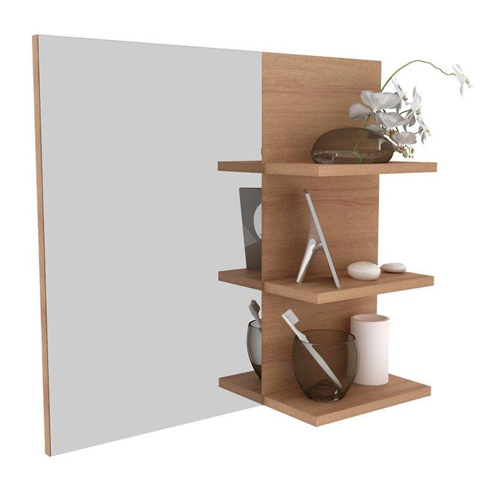 Balcão Gabinete Suspenso Bn3606 Com Espelho Para Banheiro Bn3608 Amendoa Branco - Tecnomobili - 3