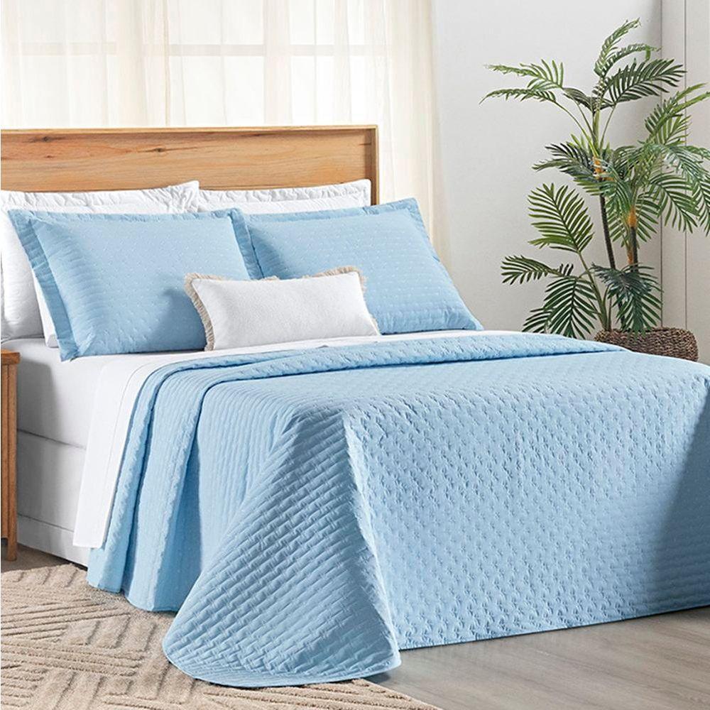 Cobre Leito King Verity 200 Fios Bordado 3 Peças - Céu - 1