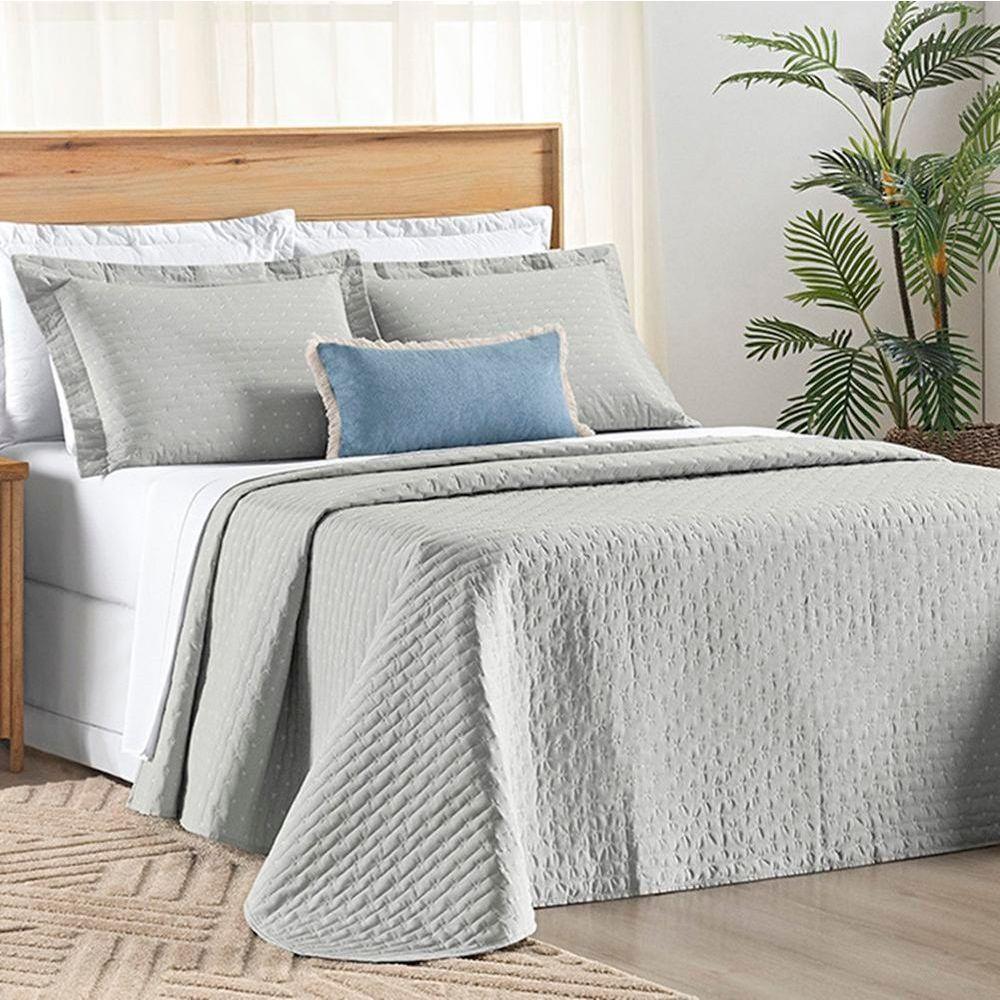 Cobre Leito Queen Verity 200 Fios Bordado 3 Peças - Cinza - 1