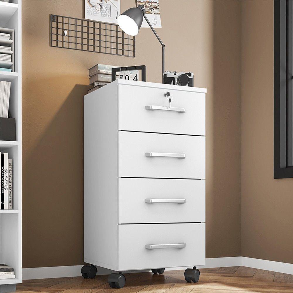 Gaveteiro Escritório 4 Gavetas Com Rodízios Kit 2 Gávea Branco Trama - 6