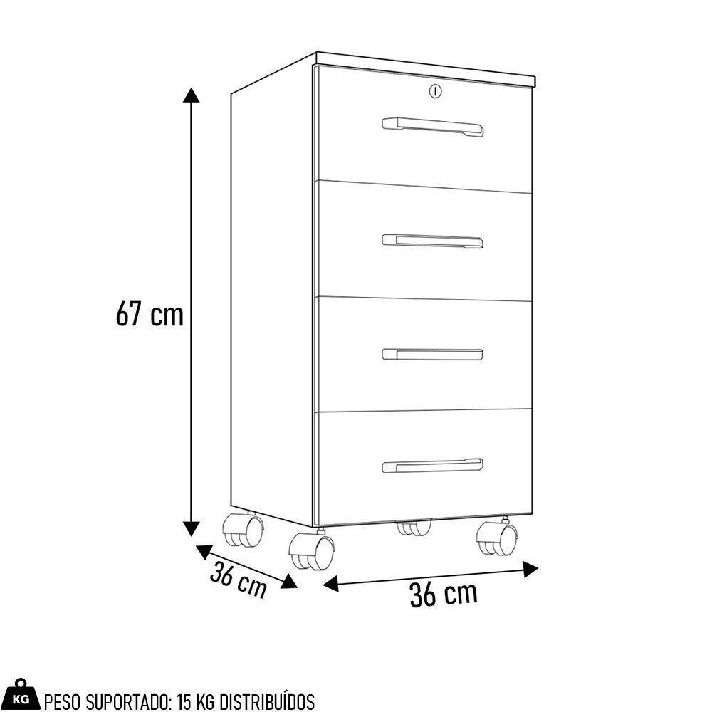 Gaveteiro Escritório 4 Gavetas Com Rodízios Kit 2 Gávea Branco Trama - 7