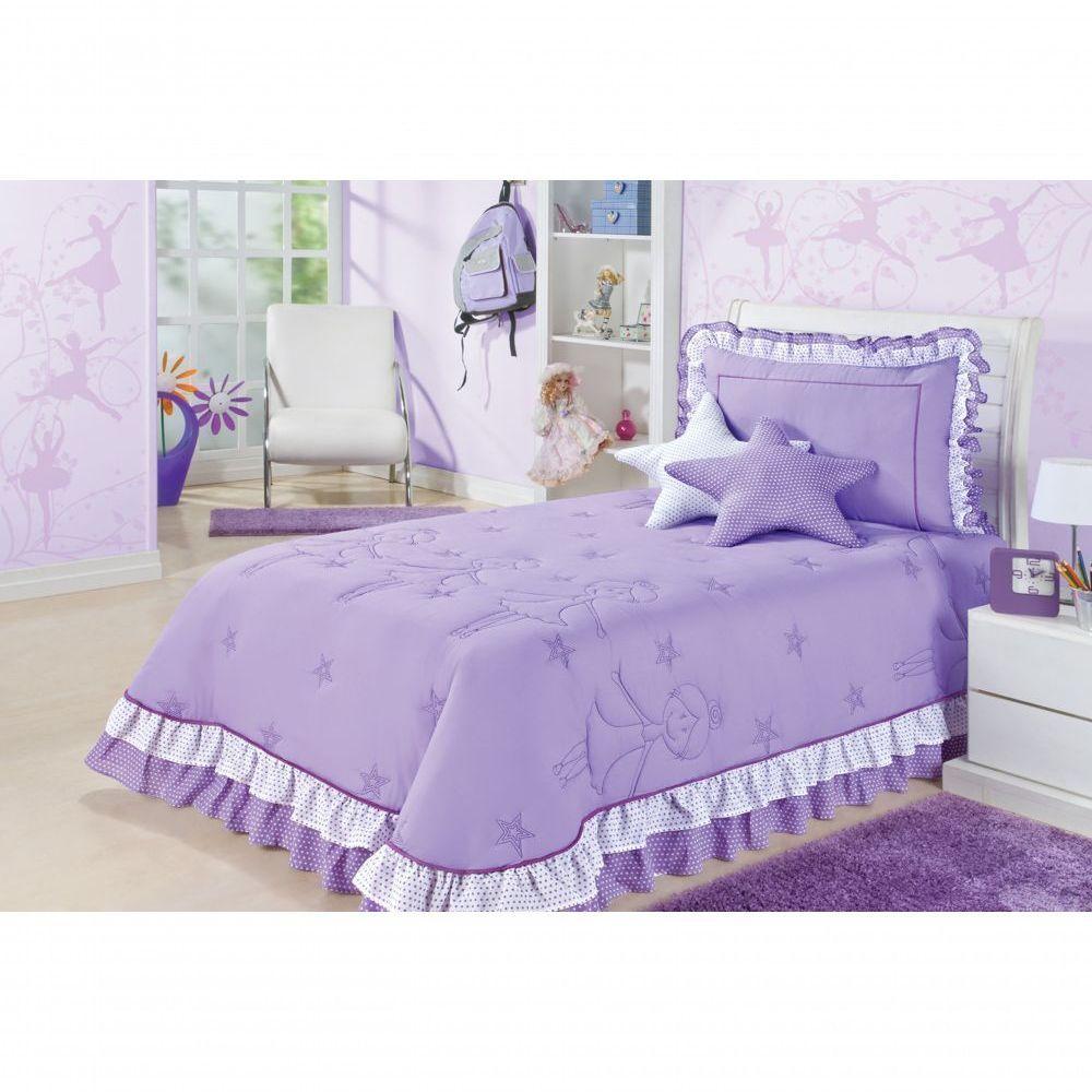 Kit Cobre Leito Com Almofadas Bailarina Solteiro 4 Peças - Lilás - 1