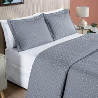 Cobre Leito King Ravena Bordado Micropercal 200 Fios 3 Peças - Cinza - 3