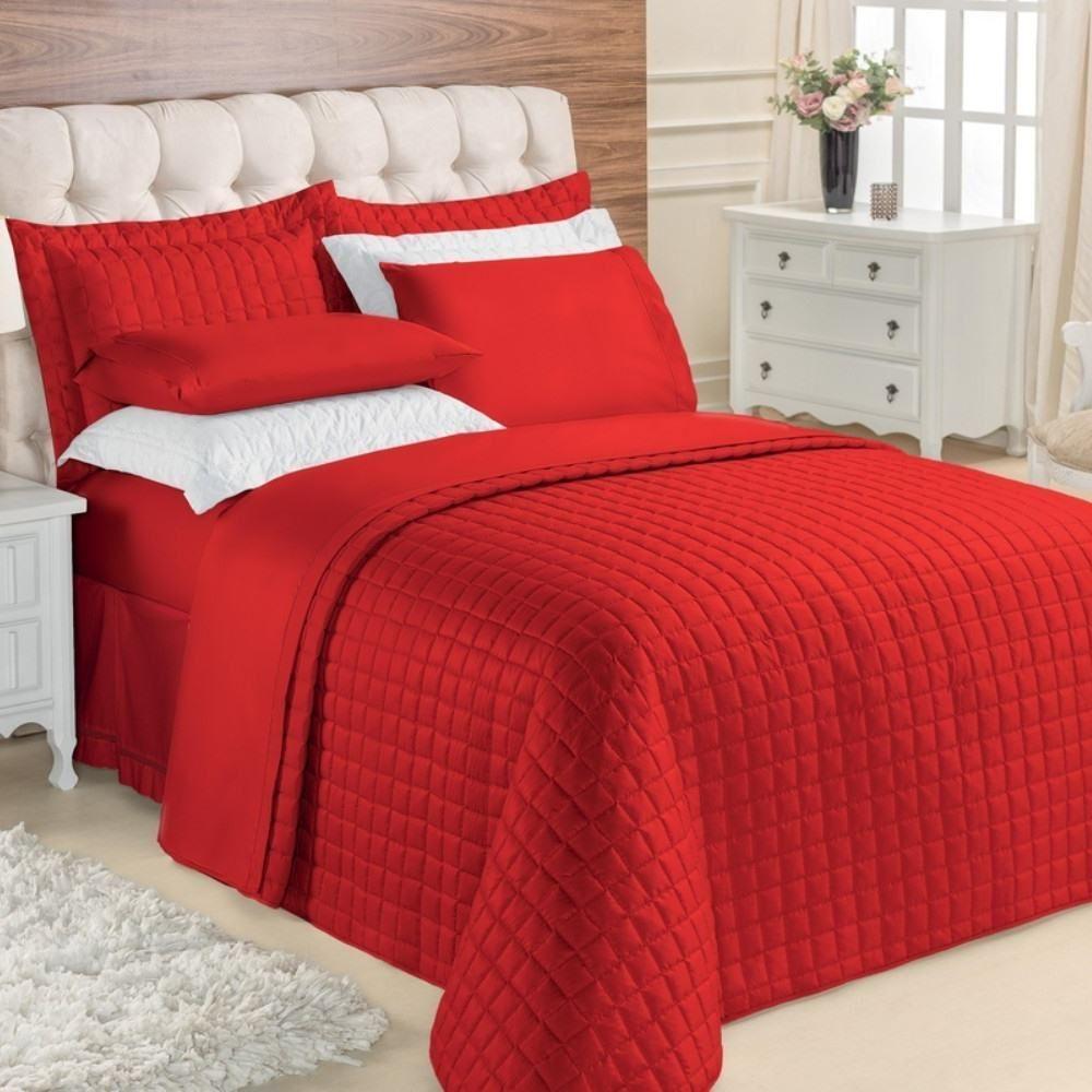 Kit Top Line Cobre Leito Queen 180 Fios + Jogo De Lençol - 7 Peças Vermelho - 1