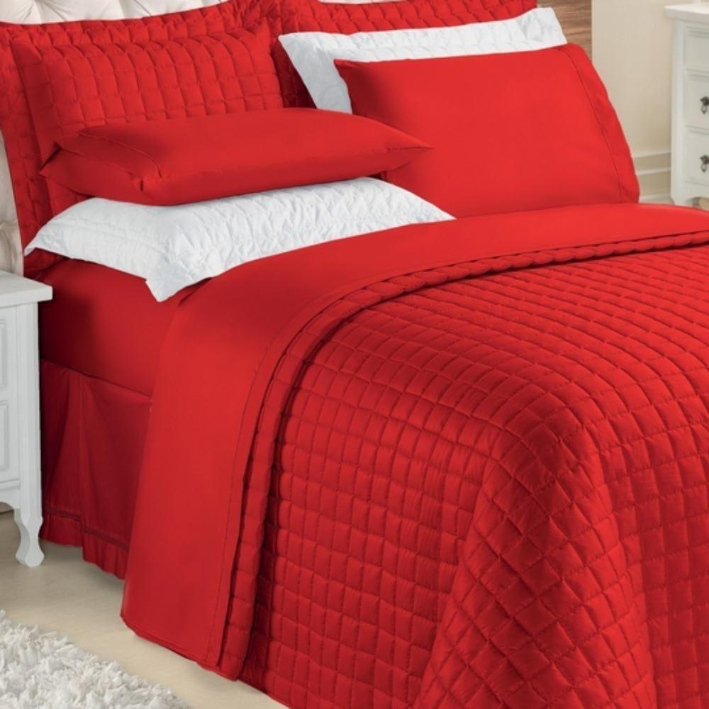 Kit Top Line Cobre Leito Queen 180 Fios + Jogo De Lençol - 7 Peças Vermelho - 2