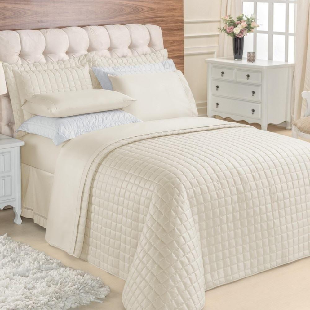 Kit Top Line Cobre Leito Queen 180 Fios + Jogo De Lençol - 7 Peças Marfim - 1