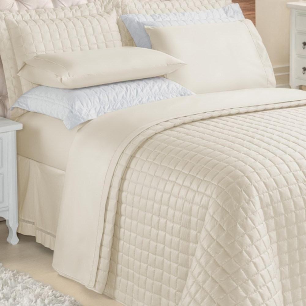 Kit Top Line Cobre Leito Queen 180 Fios + Jogo De Lençol - 7 Peças Marfim - 2