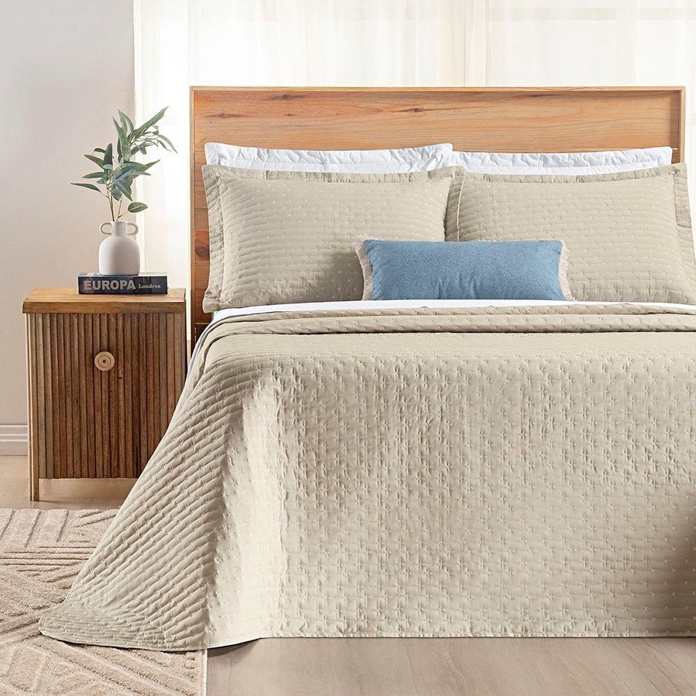 Cobre Leito Queen Verity 200 Fios Bordado 3 Peças - Caqui - 2